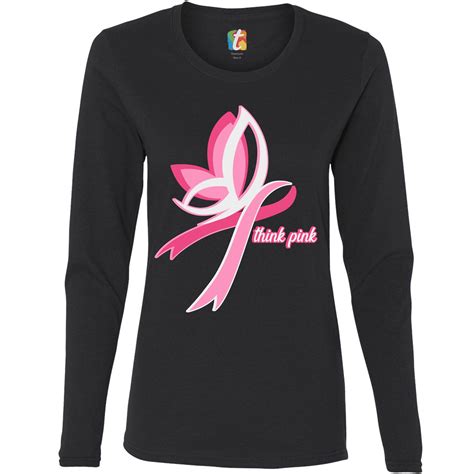 think pink breast cancer awareness women s long sleeve t shirt pink ribbon ebay