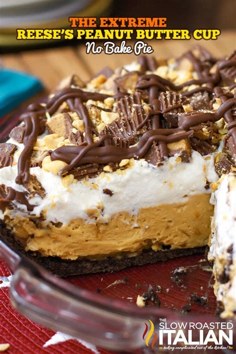 Allow this to cool slightly, then spread in the pie pan. The Extreme Reese's Peanut Butter No-Bake Pie