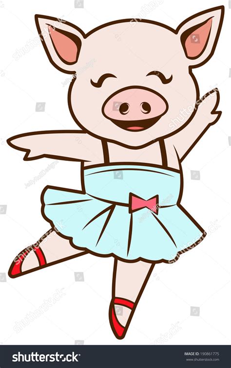 Cute Girl Pig Dancing Ballet Raster Stock Illustration