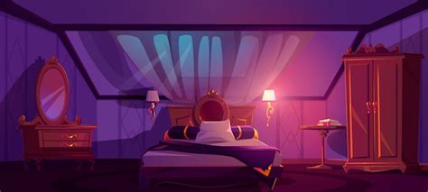 Free Vector Luxury Bedroom Interior On Attic At Night Vector Cartoon