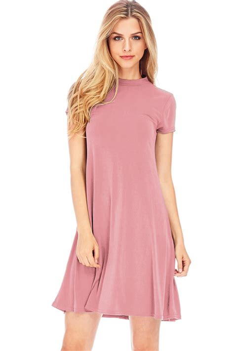 Mock Neck Skater Dress Dresses Pink A Line Dress Skater Dress