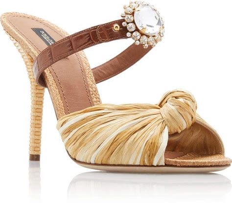 Dolce And Gabbana Crystal Embellished Raffia And Leather Sandals