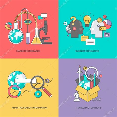 Set Of Color Line Icons On The Theme Of Business Stock Vector Image By