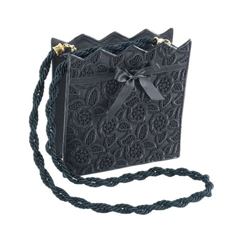 Emanuel Ungaro Black Lace Evening Bag With Gold Lame Lining Bags