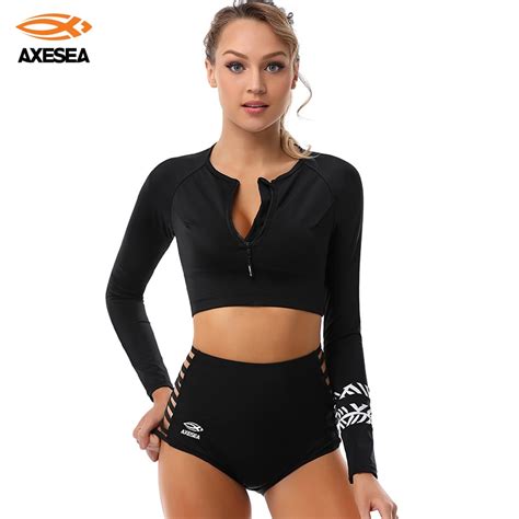 Axesea Two Piece Rash Guard Swimwear Women Long Sleeve Swimsuit Sun