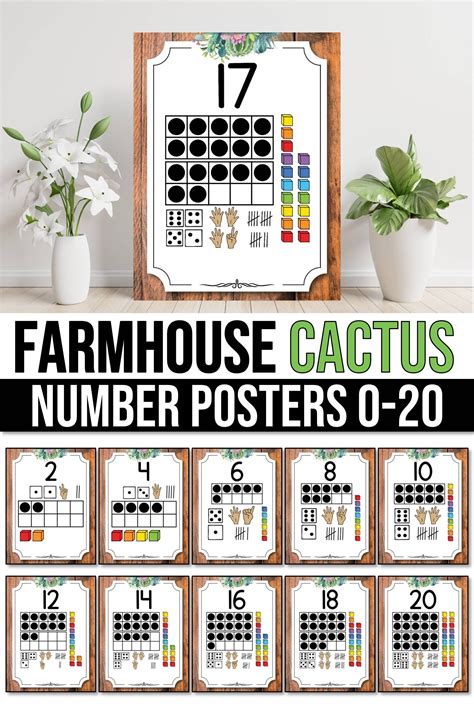 Number Posters 1 20 With 10 Frames Editable Cactus Classroom Decor V2