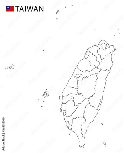Taiwan Map Black And White Detailed Outline Regions Of The Country