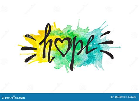 Hope Calligraphy Lettering On Yellow And Blue Watercolor Painting