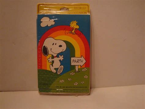 Vtg Hallmark 1965 Peanuts Snoopy Woodstock Party Invutations 8 Pack Nip Rainbow 1808744005