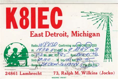 Vintage 1960 S Qsl Ham Radio Calling Id Card From East Detroit Michigan Postcard 17 50 Picclick