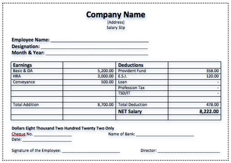 Free Printable Salary Slip Templates In Ms Word Format