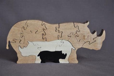 Rhino Rhinoceros 3d Animal Puzzle Wooden Toy Hand Cut With Etsy