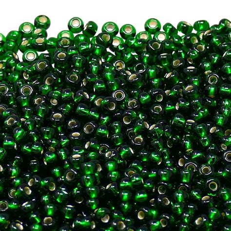 Preciosa Seed Beads 80 Silver Lined Emerald Green 20g Beads And