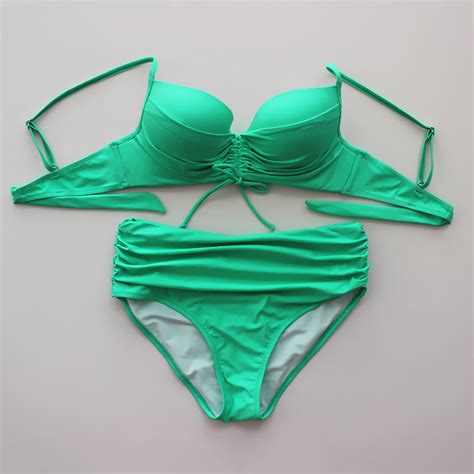 solid color bikini swimsuit sexy high waisted bikini green on luulla