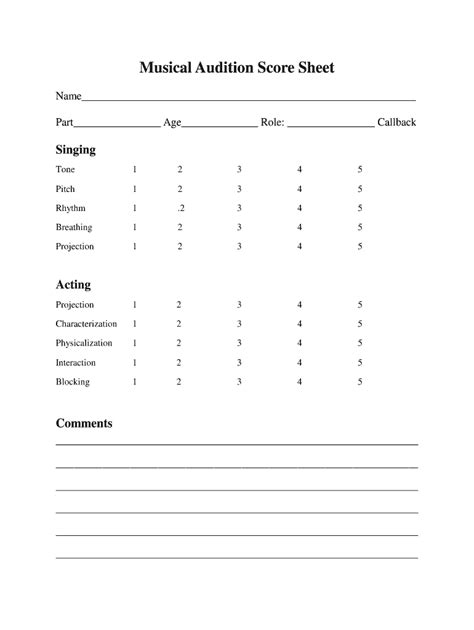 Audition Score Sheet Template Fill Out And Sign Online Dochub