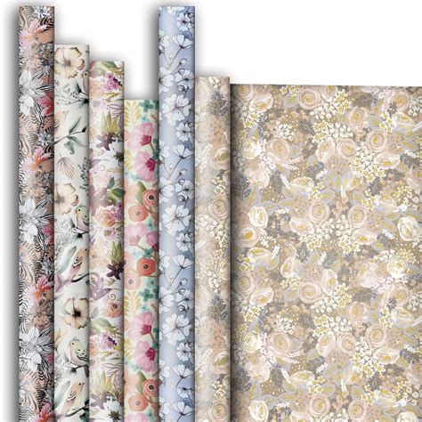 Floral T Wrap Wrapping Paper Assortment 6 Rolls 5ft X 30in Gold
