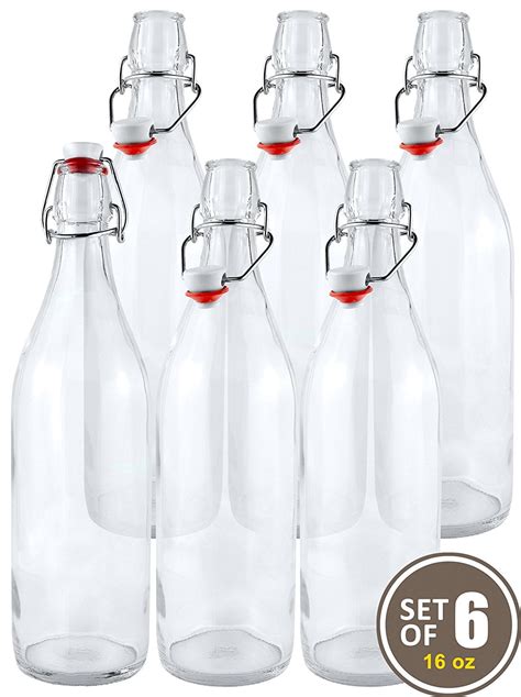 Estilo Swing Top Easy Cap Clear Glass Beer Bottles 16 Oz Set Of 6 Glass Bottles