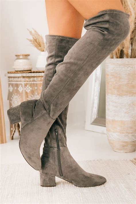 Missed Your Chance Thigh High Boots Grey Suede Grey Thigh High