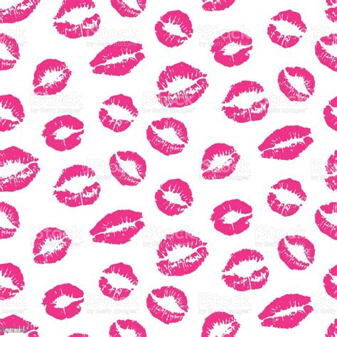 Pink Lips Kiss Prints Seamless Pattern Isolated On White Background