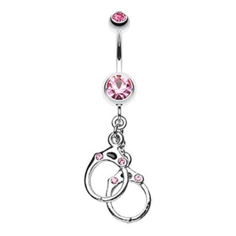 Light Pink Handcuff Sparkle Belly Button Ring Rebel Bod