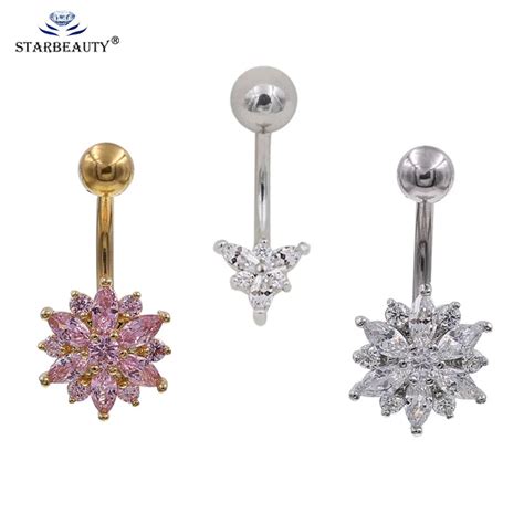 Jewelry And Watches Crystal Zircon Flower Dangle Navel Belly Button Ring Bar Body Piercing Jewelry