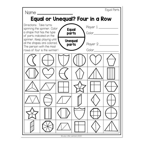 2nd Grade Math Worksheets Geometry Equal Parts Equal Or Unequal
