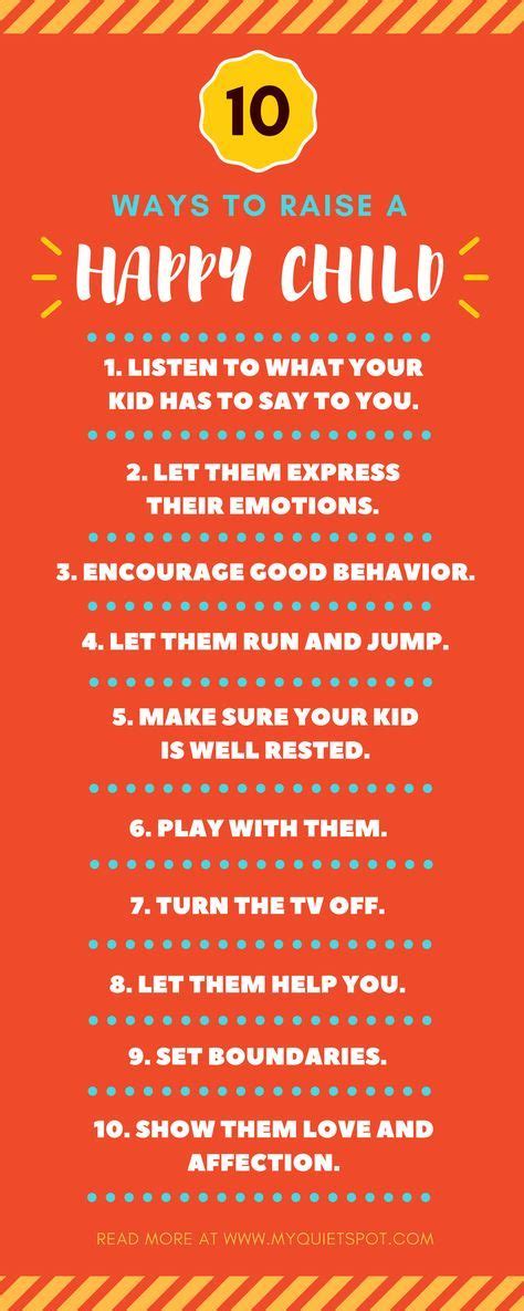The 10 Ways To Raise A Happy Child Poster With An Orange And Yellow