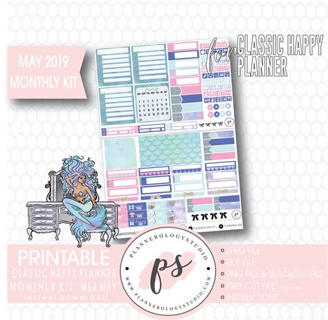 Mer May May 2019 Monthly View Kit Digital Printable Planner Stickers