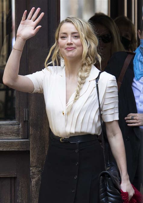 Amber Heard In A Beige Blouse Arrives At The Royal Courts Of Justice In