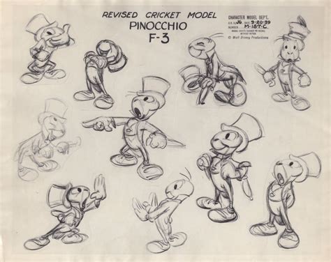 Vintage Joe Grant Model Sheet Of Jiminy Cricket From Pinocchio Disney