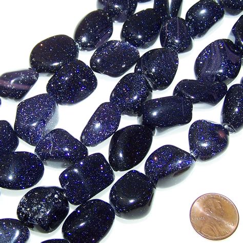 1 Strand Of Semiprecious Gemstone Large Nugget Beads Blue Goldstone