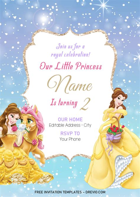 Princess Belle Invitation Card Printable Cards