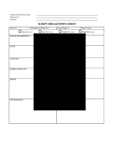 Script Breakdown Sheet For Art Department Legal Forms And Business