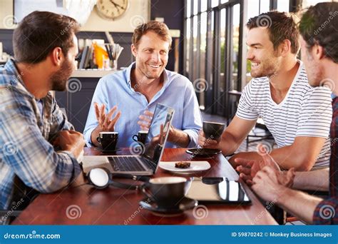 Group Of Men Talking At A Coffee Shop Stock Photo Image Of Caucasian
