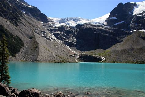 A View Looking Across Upper Joffre Lakes At Matier Glacier Joffre