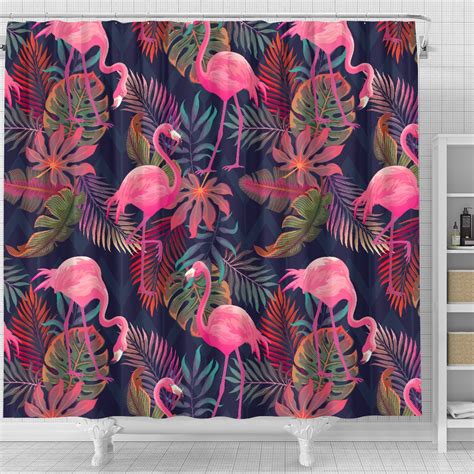 Flamingo Tropical Pattern Shower Curtain Jorjune