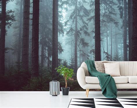 Forest Wallpaper Peel And Stick Wall Mural Nature Wallpaper Trees Wallpaper Foggy Forest Wall