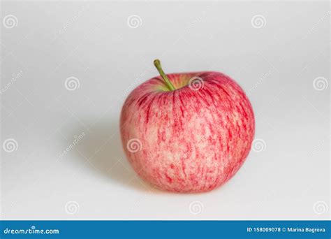 One Apple On White Background Red Juicy Ripe Apple Close Up Fresh