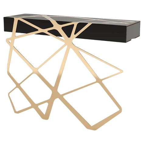 Luxxu Beyond Console Table In Black Lacquer With Gold Plated Brass For