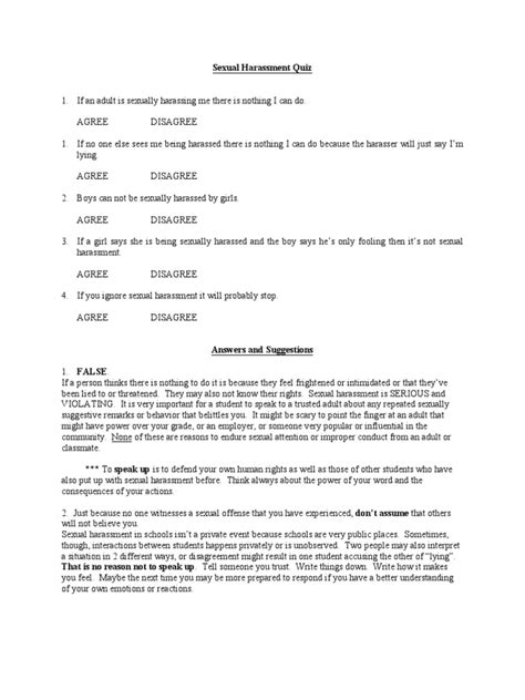 Sexual Harassment Quiz And Information Worksheet Sexual Harassment