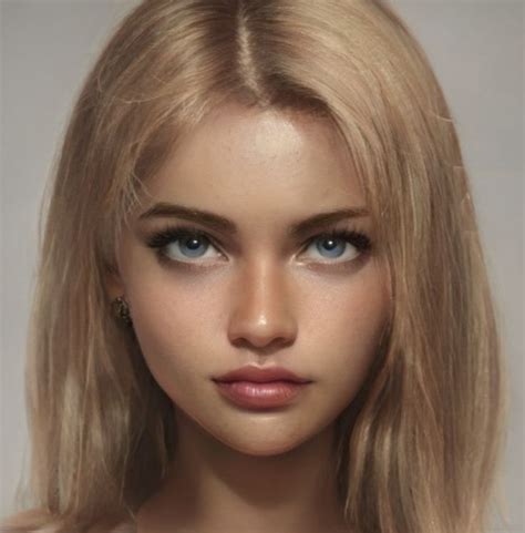A Woman With Blonde Hair And Blue Eyes Is Shown In This 3d Model Photo From The Front View