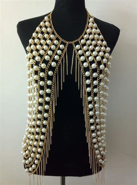 New Fashion Style Wrb965 Sexy Imitation Pearls Mesh Chainmail Halter