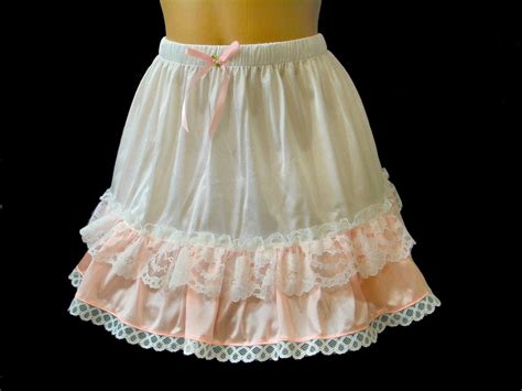 Skirt White And Pink Ruffle Adult Sissy Vintage Inspired Slip Skirt 14