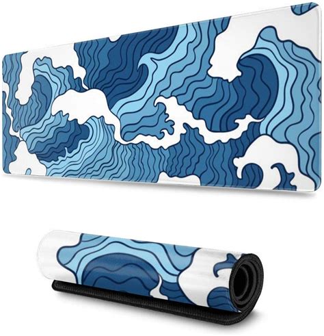 Japanese Blue And White Wave Mousepad Non Slip Rubber