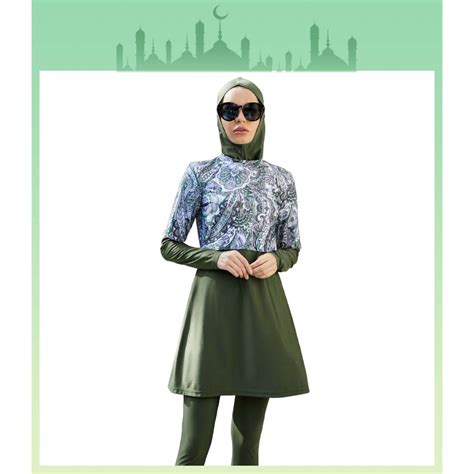 Fashion Muslim Burkini Blackish Green Baju Renang Muslimah Long Seelve