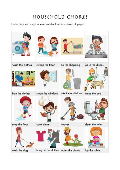 Household Chores Online Pdf Worksheet