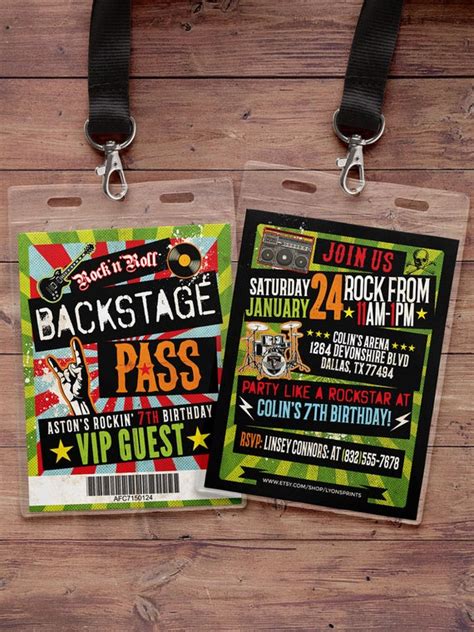 VIP Pass Invite Design Rock Star Backstage Pass Vip Invitation Birthday Pop Star Rock Star