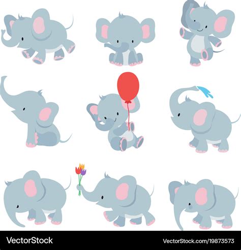 Cute Cartoon Baby Elephants Animals African Vector Image