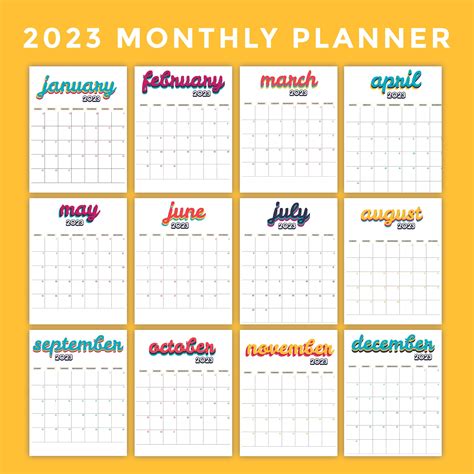 2023 Retro Printable Monthly Calendars Pdf Printable Digital Etsy México