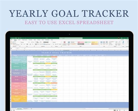 Yearly Goal Tracker Excel Spreadsheet Digital Download Etsy